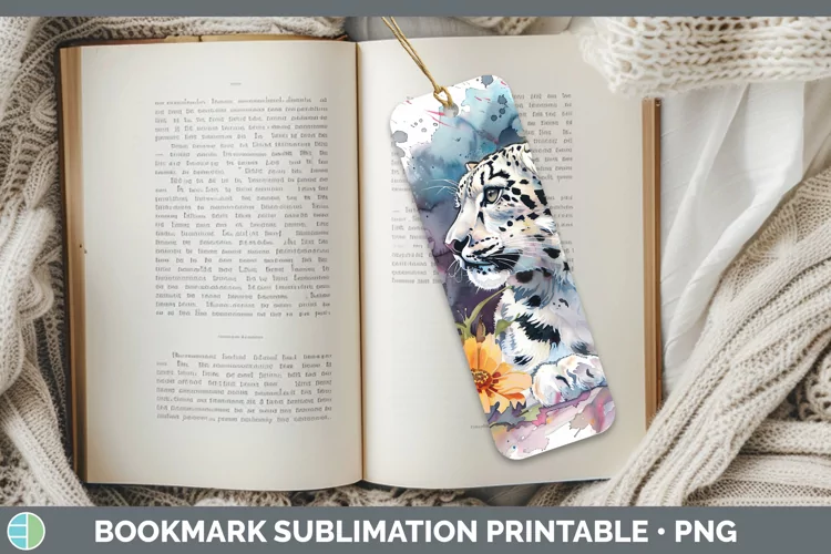 Watercolor Leopard Snow Bookmark Sublimation Printable Desig