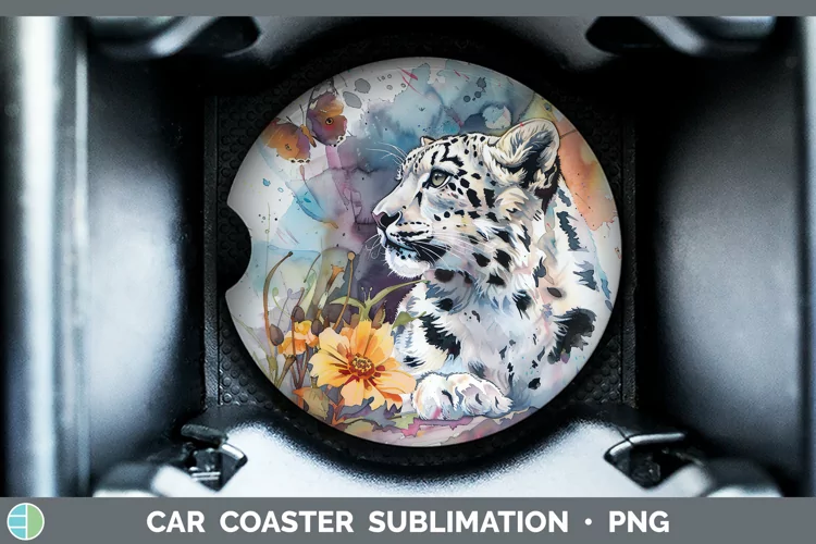 Watercolor Leopard Snow Car Coaster Sublimation Coaster Desi