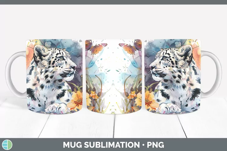 Watercolor Leopard Snow Mug Wrap Sublimation Coffee Cup Desi
