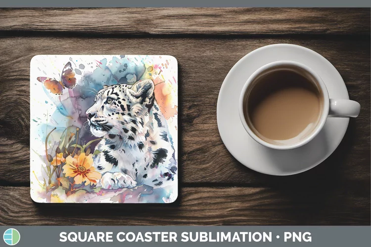 Watercolor Leopard Snow Square Coaster Sublimation Coaster D