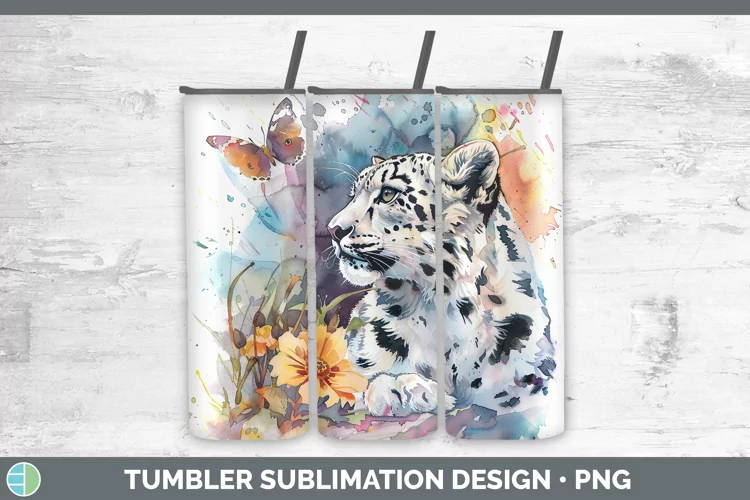 Watercolor Leopard Snow Tumbler Sublimation 20 oz Skinny Tum