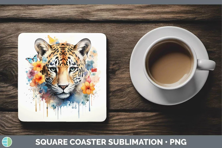 Watercolor Leopard Square Coaster Sublimation Coaster Design