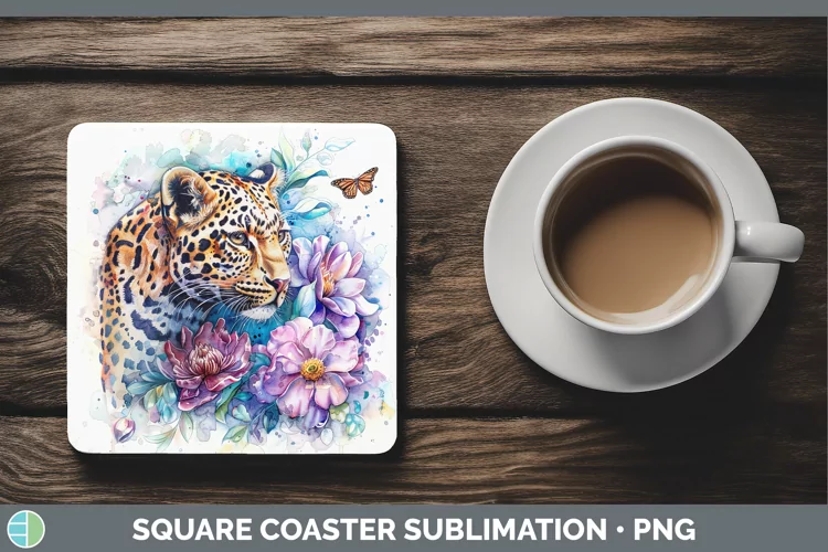 Watercolor Leopard Square Coaster Sublimation Coaster Design