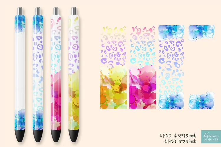 Waterslide Pen Wrap. Watercolor Leopard Pen Wrap Sublimation