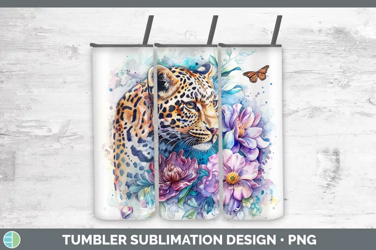 Watercolor Leopard Tumbler Sublimation 20 oz Skinny Tumbler