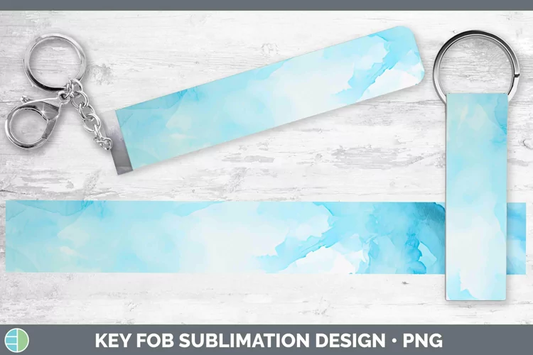Watercolor Light Blue Key Fob Sublimation Wristlet Designs