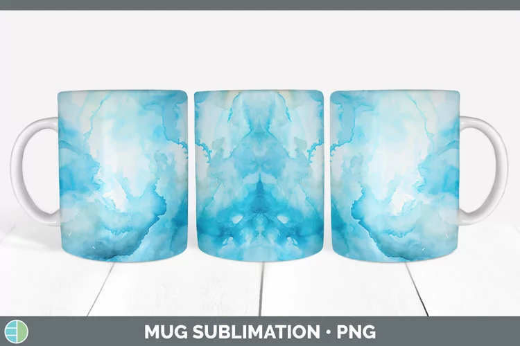 Watercolor Light Blue Mug Wrap Sublimation Coffee Cup Design