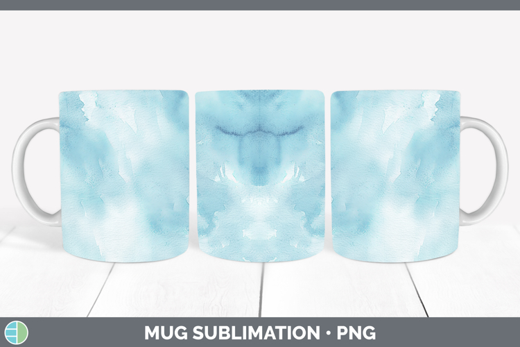 Watercolor Light Blue Mug Wrap Sublimation Coffee Cup Design