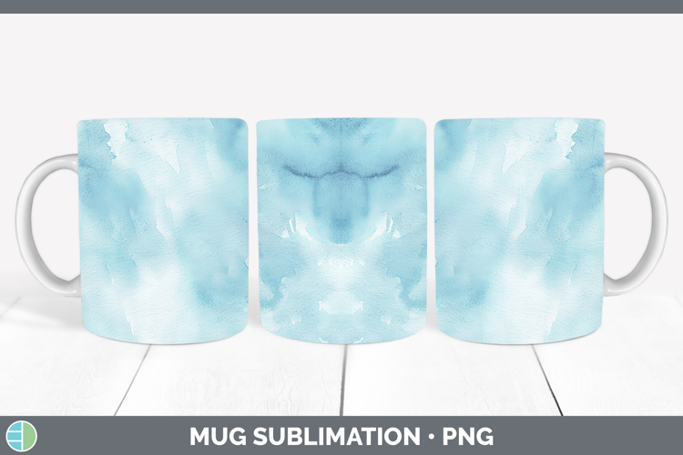 Watercolor Light Blue Mug Wrap Sublimation Coffee Cup Design