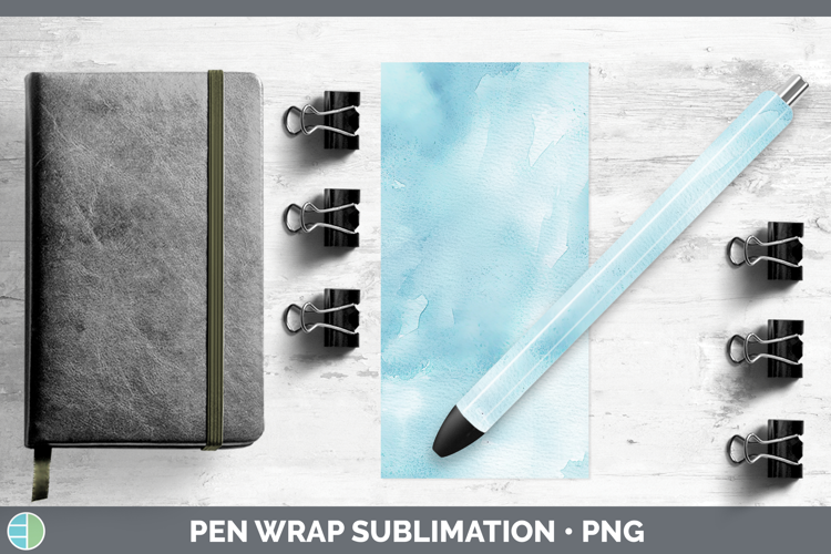 Watercolor Light Blue Pen Wrap Sublimation Pen Designs