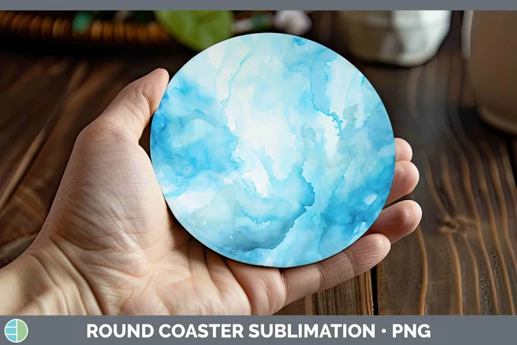 Watercolor Light Blue Round Coaster Sublimation Coaster Desi