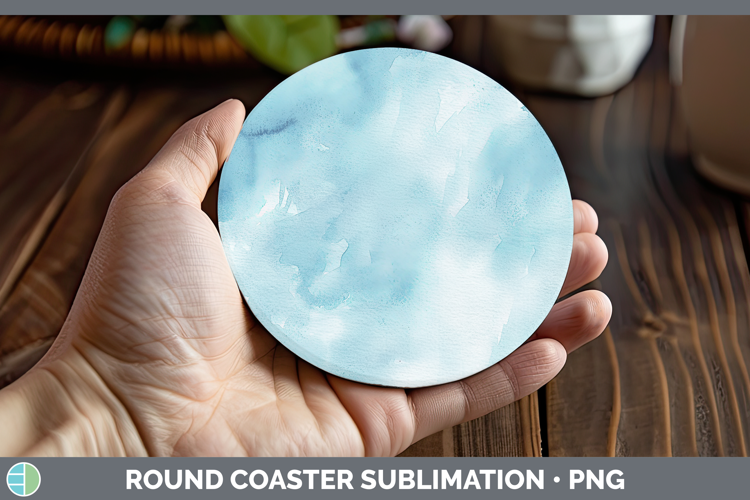 Watercolor Light Blue Round Coaster Sublimation Coaster Desi