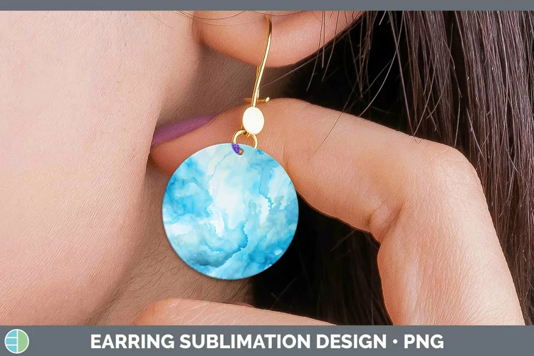 Watercolor Light Blue Round Earrings Sublimation Earrings De