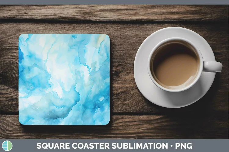 Watercolor Light Blue Square Coaster Sublimation Coaster Des