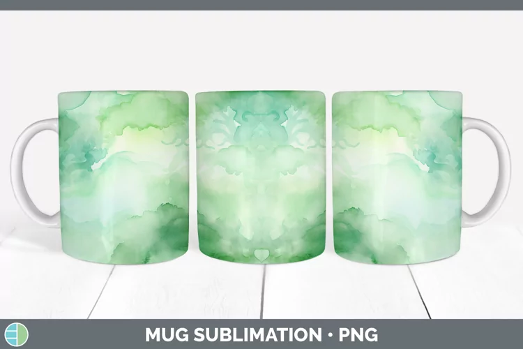 Watercolor Light Green Mug Wrap Sublimation Coffee Cup Desig