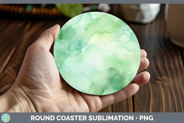 Watercolor Light Green Round Coaster Sublimation Coaster Des
