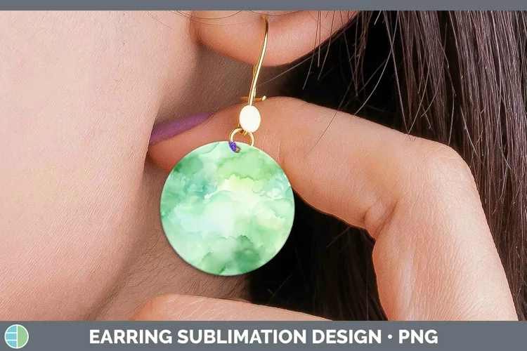 Watercolor Light Green Round Earrings Sublimation Earrings D