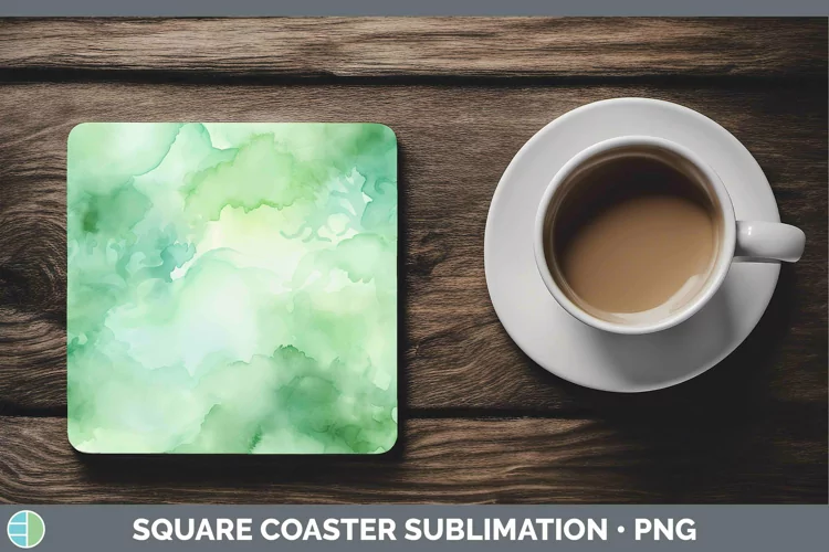 Watercolor Light Green Square Coaster Sublimation Coaster De
