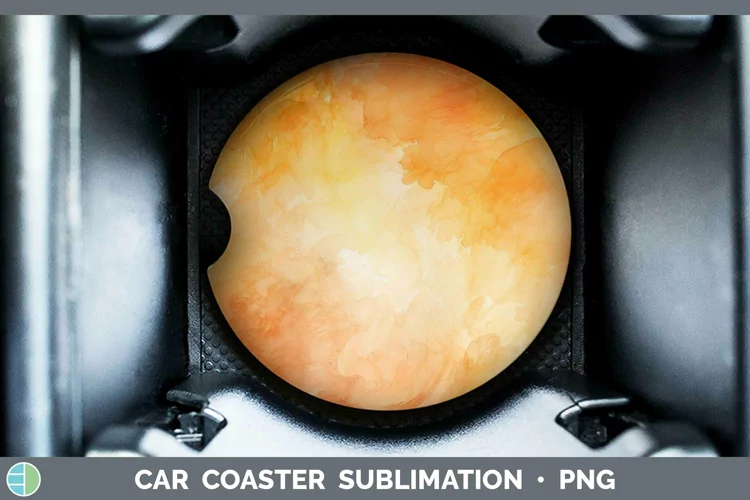 Watercolor Light Orange Car Coaster Sublimation Coaster Desi