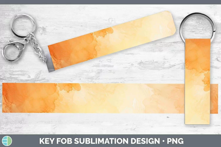 Watercolor Light Orange Key Fob Sublimation Wristlet Designs