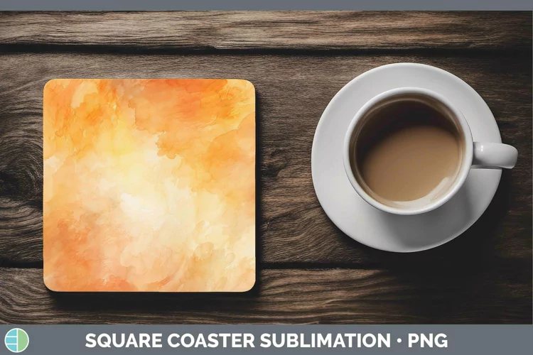 Watercolor Light Orange Square Coaster Sublimation Coaster D
