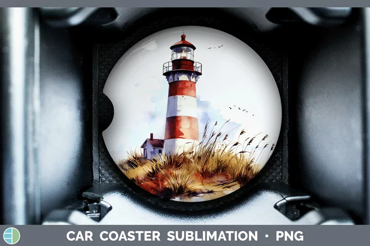 Watercolor Lighthouse Car Coaster Sublimation Designs