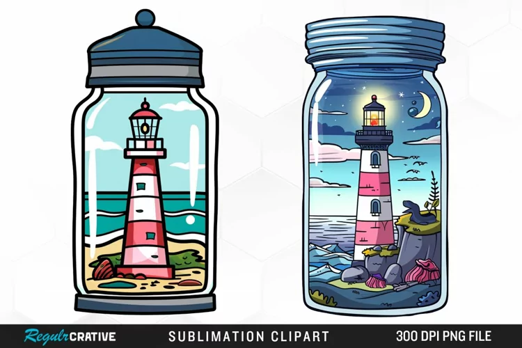 Watercolor Lighthouse In A Jar Design Clipart