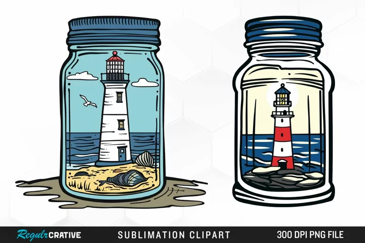 Watercolor Lighthouse In A Jar Design Clipart