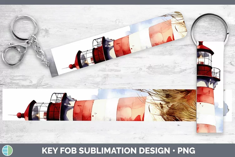 Watercolor Lighthouse Key Fob Sublimation Wristlet Designs