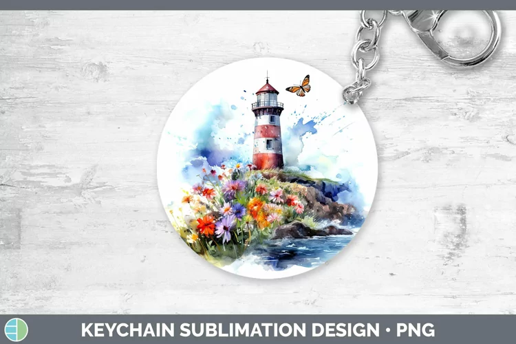 Watercolor Lighthouse Keychain | Sublimation Keyring Design