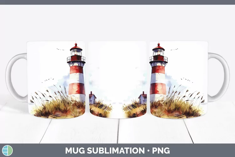 Watercolor Lighthouse Mug Wrap Sublimation Coffee Cup Design