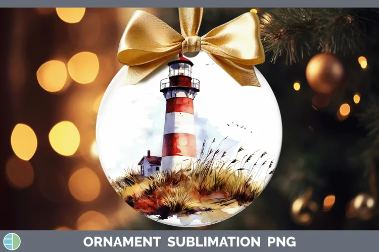 Watercolor Lighthouse Ornament Sublimation Bauble Designs