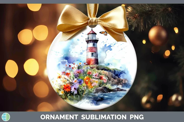 Watercolor Lighthouse Ornament Sublimation Bauble Designs