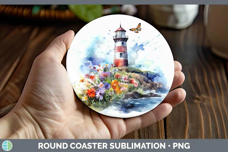 Watercolor Lighthouse Round Coaster | Sublimation Coaster De
