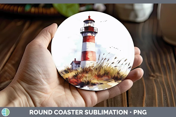 Watercolor Lighthouse Round Coaster Sublimation Coaster Desi