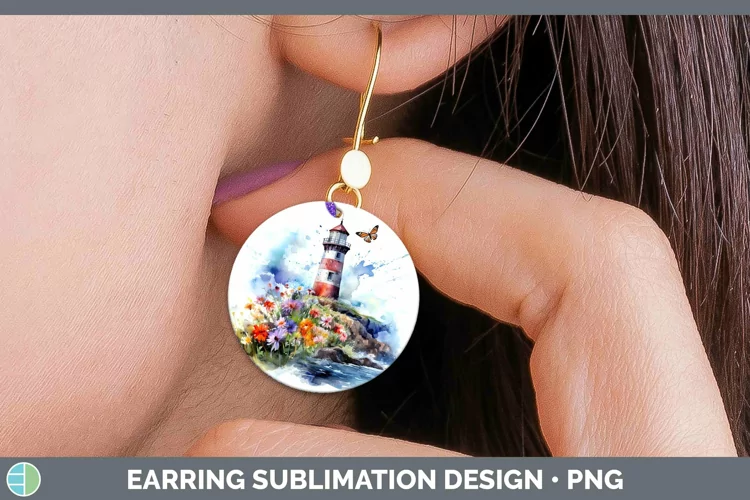 Watercolor Lighthouse Round Earrings | Sublimation Earrings