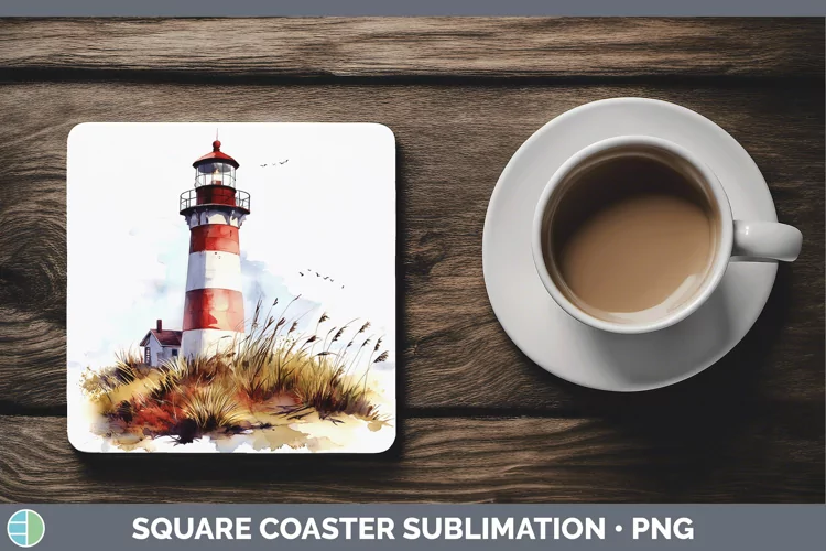 Watercolor Lighthouse Square Coaster Sublimation Coaster Des