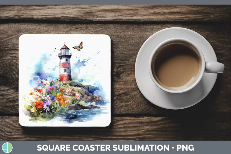 Watercolor Lighthouse Square Coaster | Sublimation Coaster D