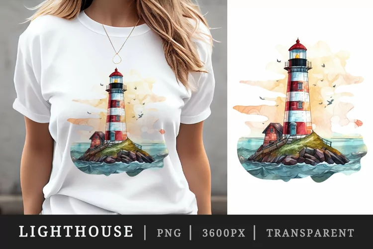 Watercolor lighthouse t-shirt sublimation printable design