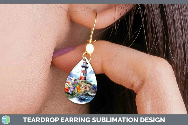 Watercolor Lighthouse Teardrop Earrings Sublimation Earrings