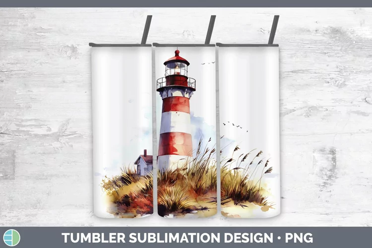 Watercolor Lighthouse Tumbler Sublimation 20 oz Skinny Tumbl