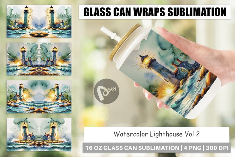 Glass Can Wraps Watercolor Lighthouse