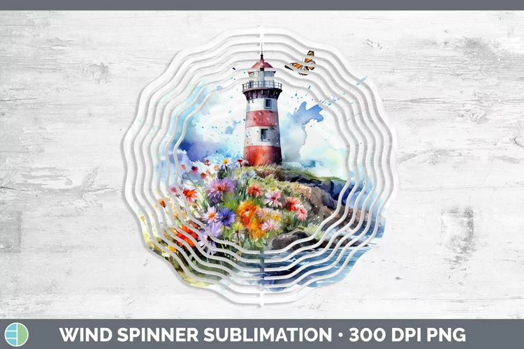 Watercolor Lighthouse Wind Spinner Sublimation Spinner Desig