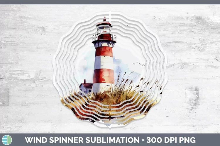 Watercolor Lighthouse Wind Spinner Sublimation Spinner Desig
