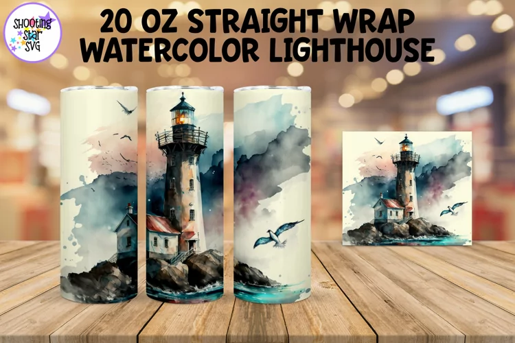 Watercolor Lighthouse Sublimation Tumbler Wrap