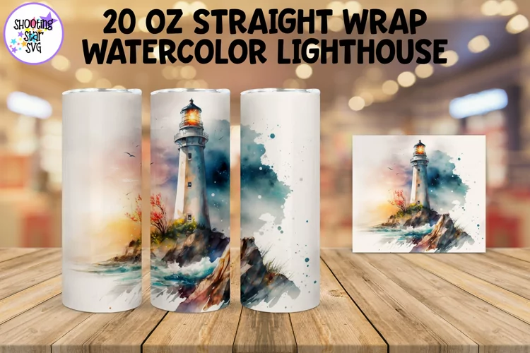 Watercolor Lighthouse Sublimation Tumbler Wrap