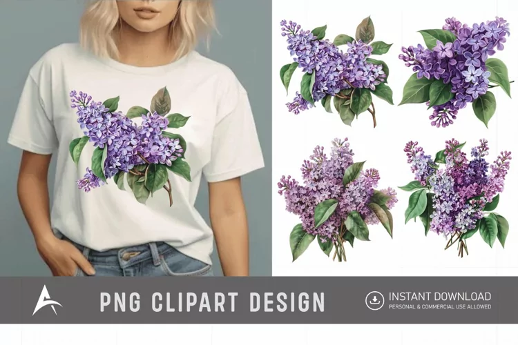 Watercolor Lilac Bouquet Clipart