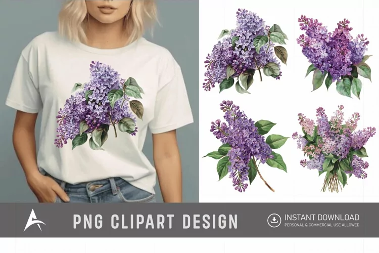 Watercolor Lilac Bouquet Clipart