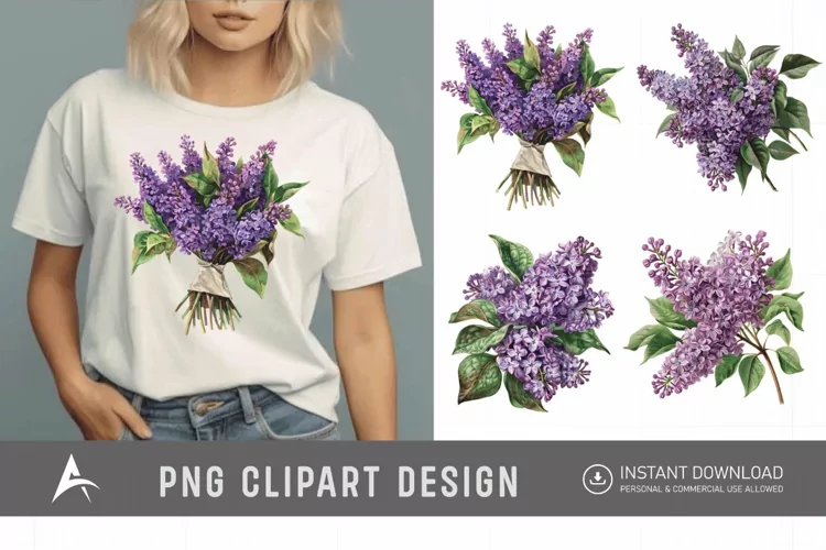 Watercolor Lilac Bouquet Clipart