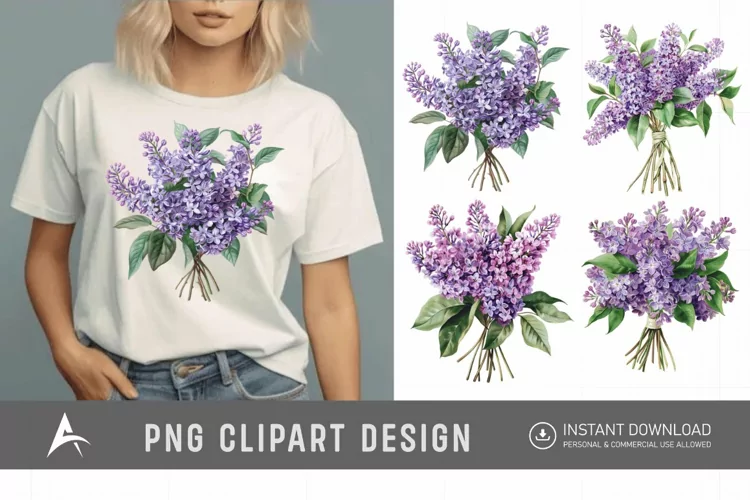 Watercolor Lilac Bouquet Clipart